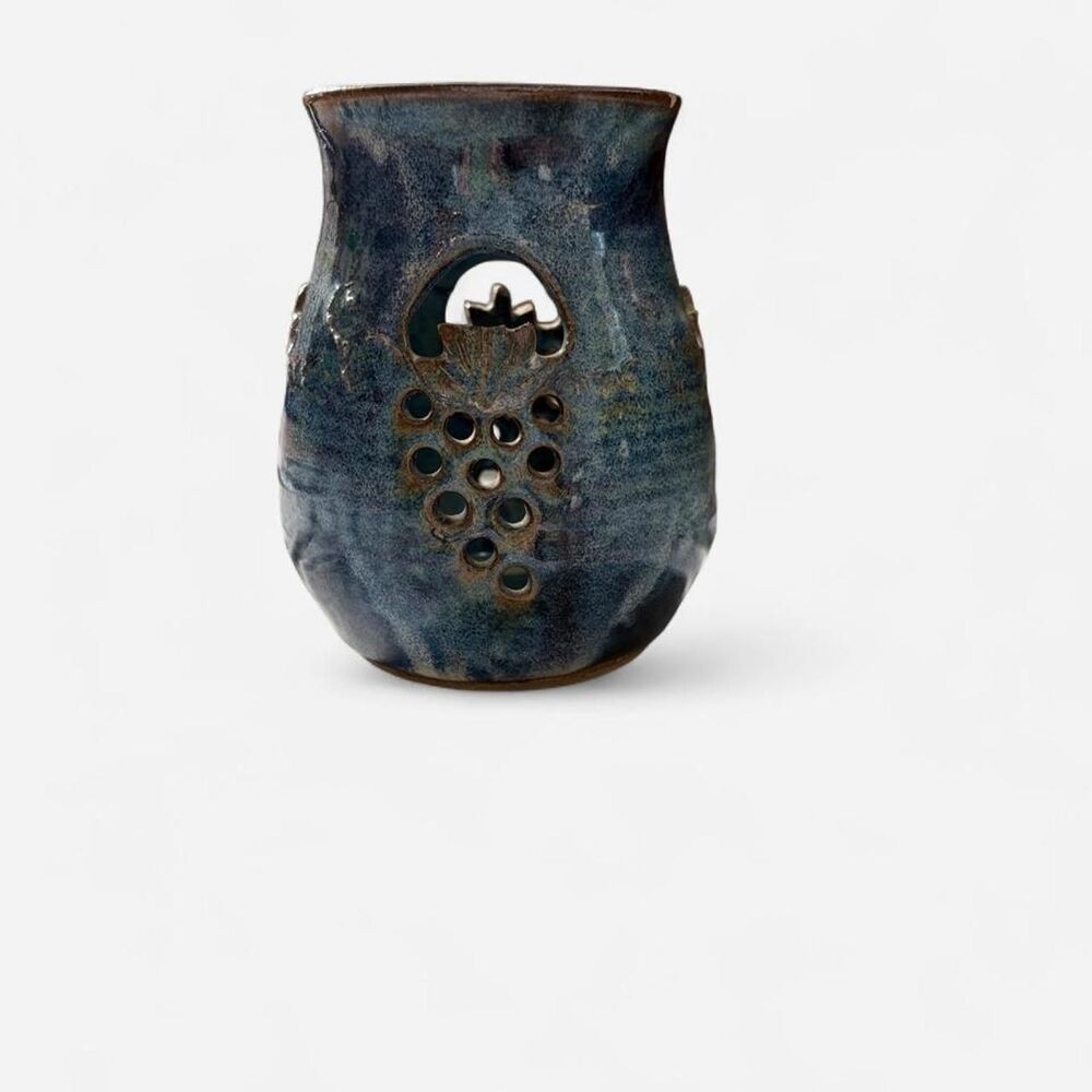 Handmade Studio Pottery Blue Grape Candle Luminary